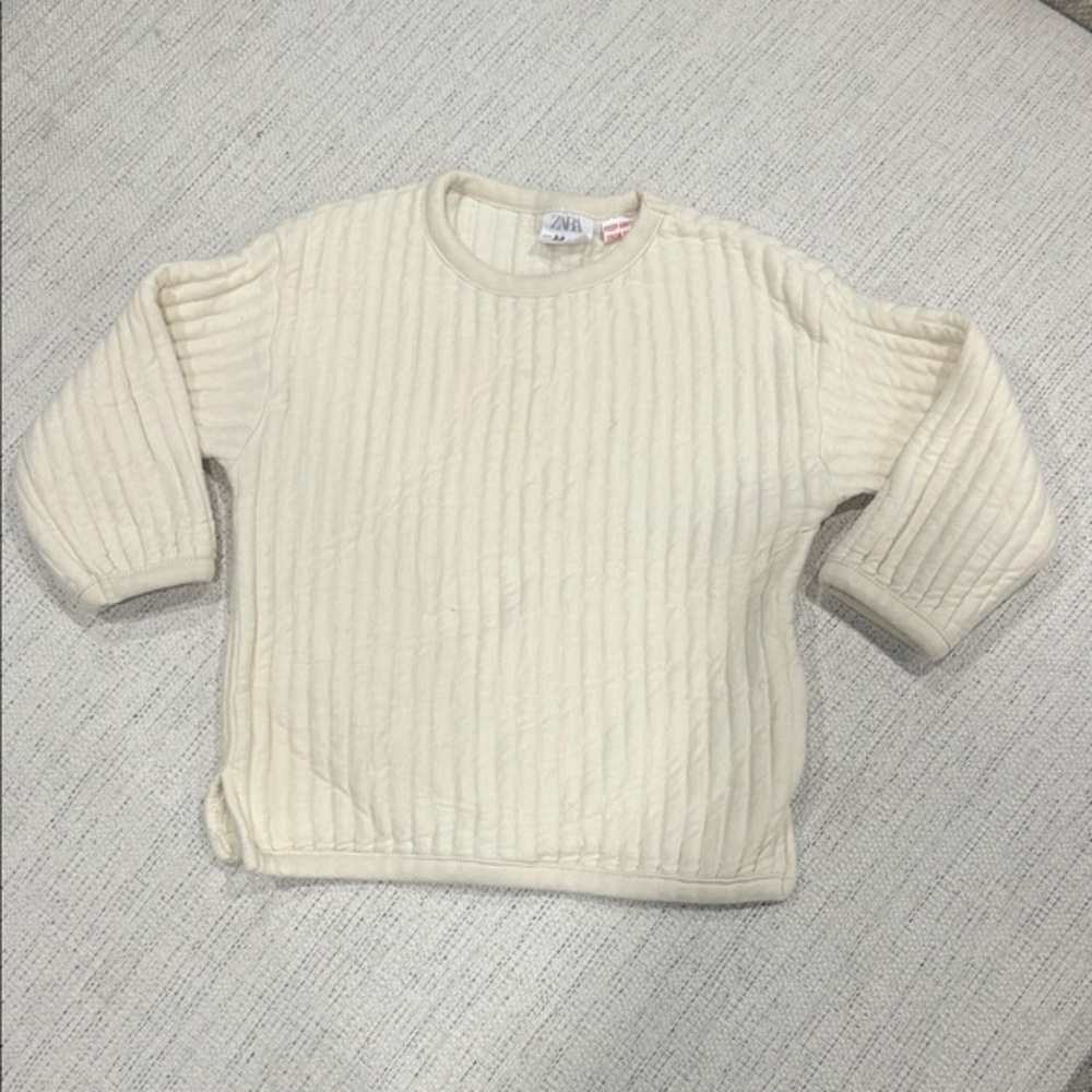 Zara Off-White Quilted Crewneck Pullover